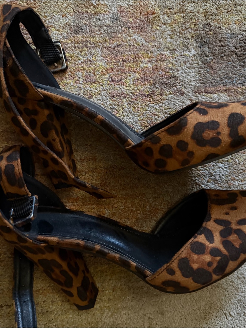 Aldo Leopard Print Ankle Strap Heels - Brown/Black